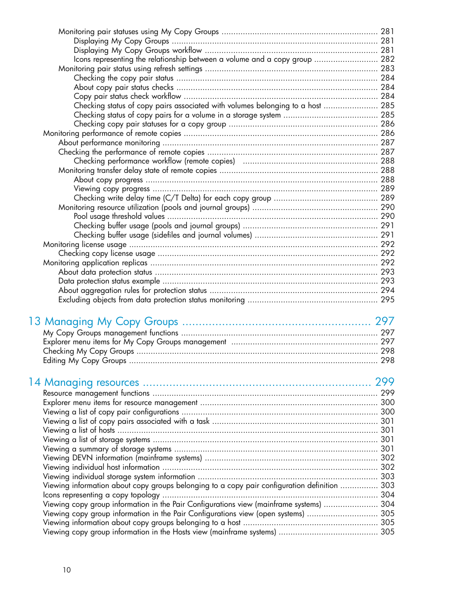 13 managing my copy groups, 14 managing resources | HP XP Command View Advanced Edition Software User Manual | Page 10 / 488