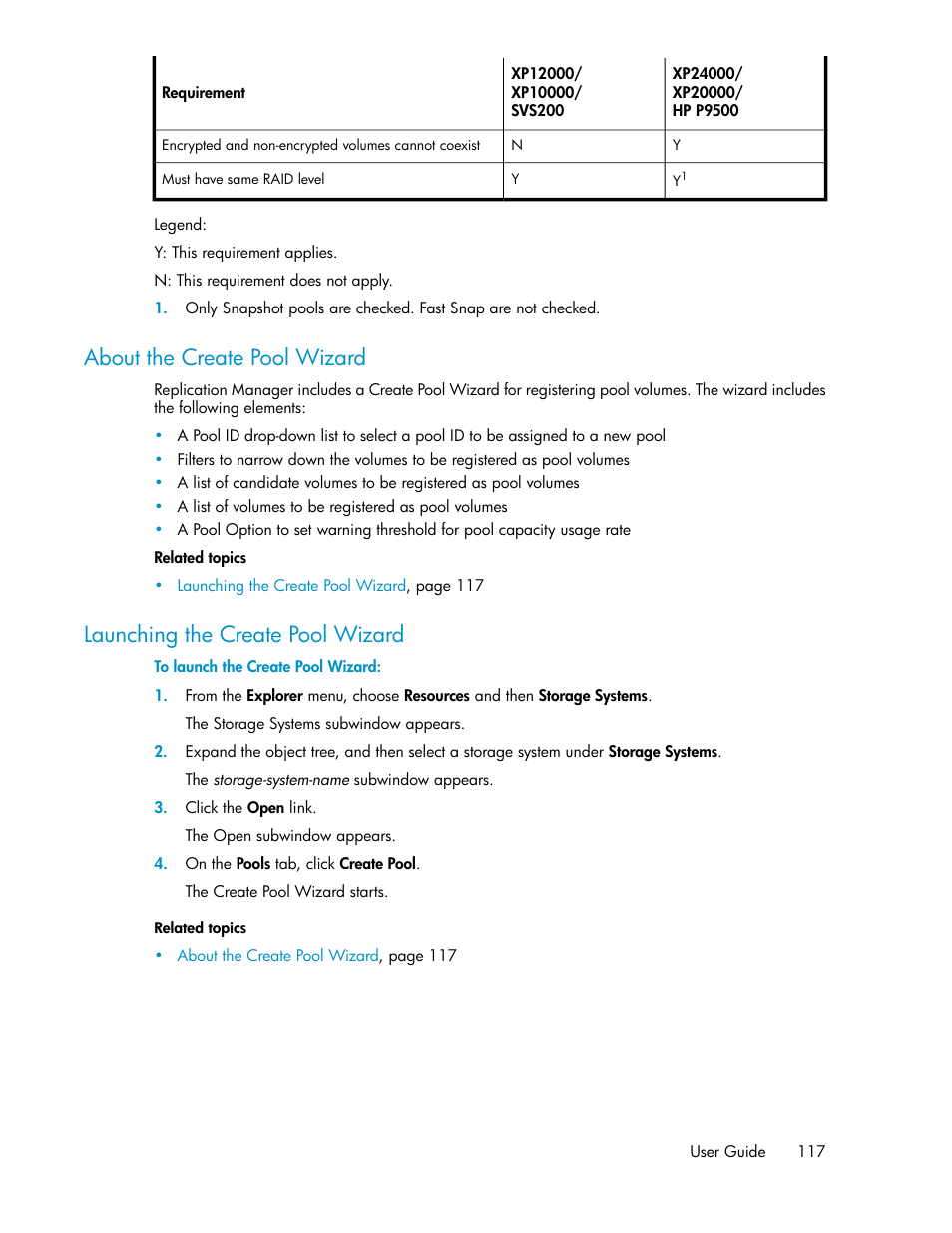 About the create pool wizard, Launching the create pool wizard, 117 launching the create pool wizard | HP XP Command View Advanced Edition Software User Manual | Page 117 / 488