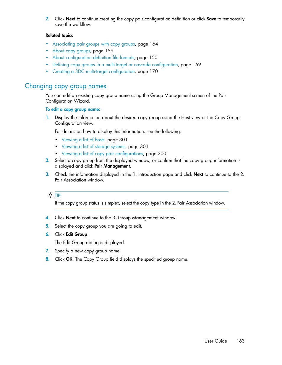 Changing copy group names | HP XP Command View Advanced Edition Software User Manual | Page 163 / 488