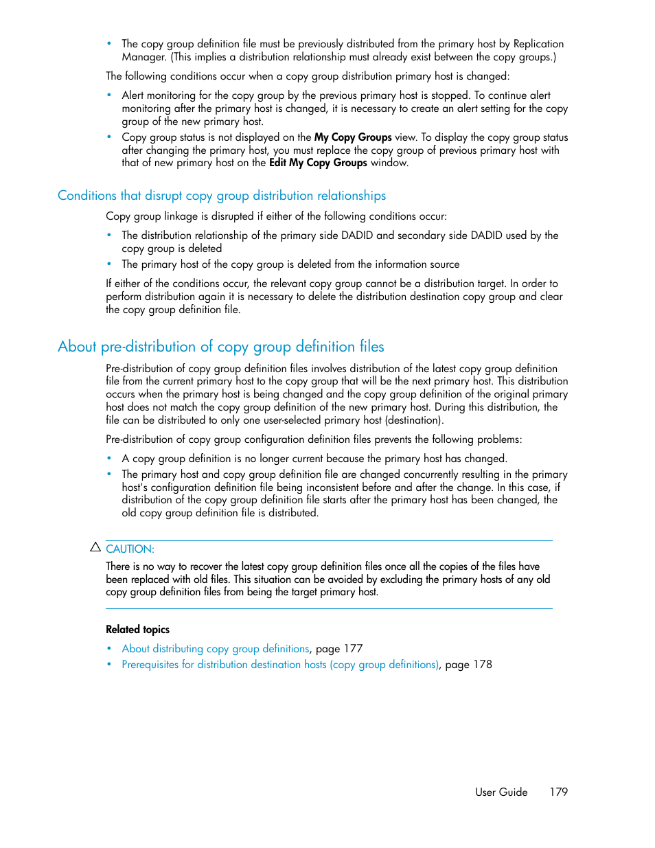 About pre-distribution of copy group definition, Files | HP XP Command View Advanced Edition Software User Manual | Page 179 / 488