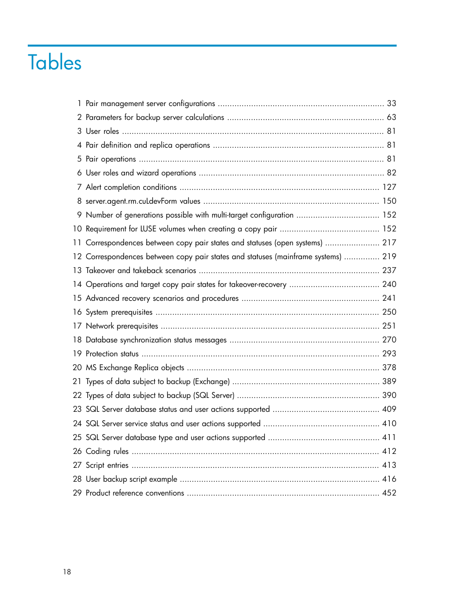 Tables | HP XP Command View Advanced Edition Software User Manual | Page 18 / 488