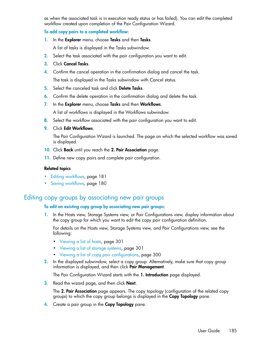 Editing copy groups by associating new pair groups | HP XP Command View Advanced Edition Software User Manual | Page 185 / 488