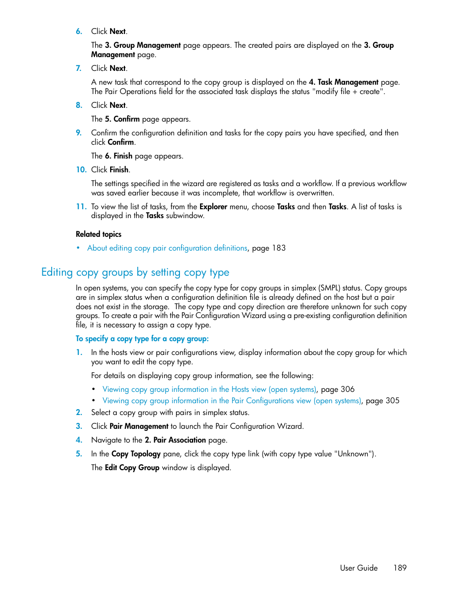 Editing copy groups by setting copy type | HP XP Command View Advanced Edition Software User Manual | Page 189 / 488