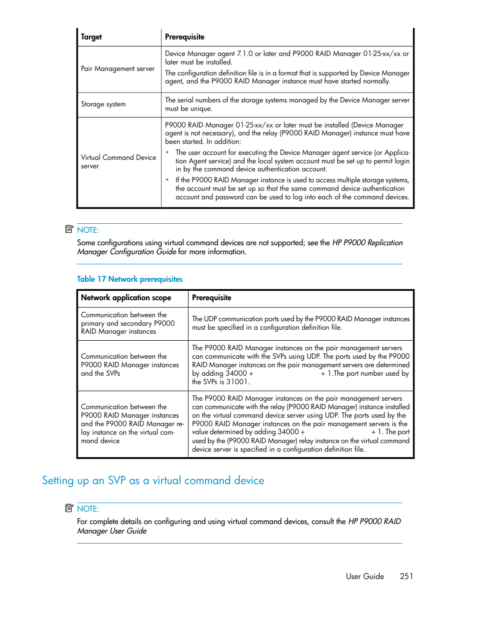 Setting up an svp as a virtual command device, Network prerequisites | HP XP Command View Advanced Edition Software User Manual | Page 251 / 488