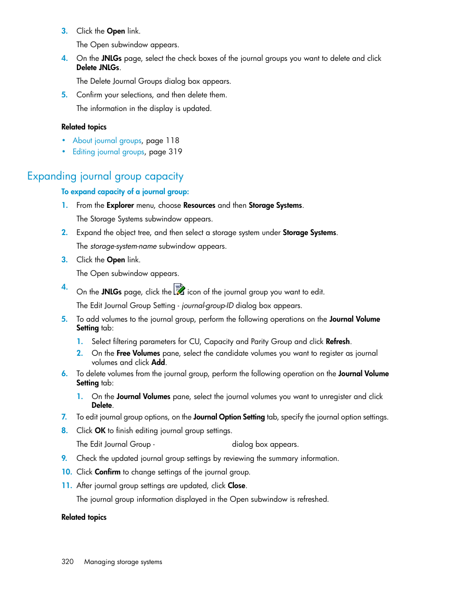 Expanding journal group capacity | HP XP Command View Advanced Edition Software User Manual | Page 320 / 488