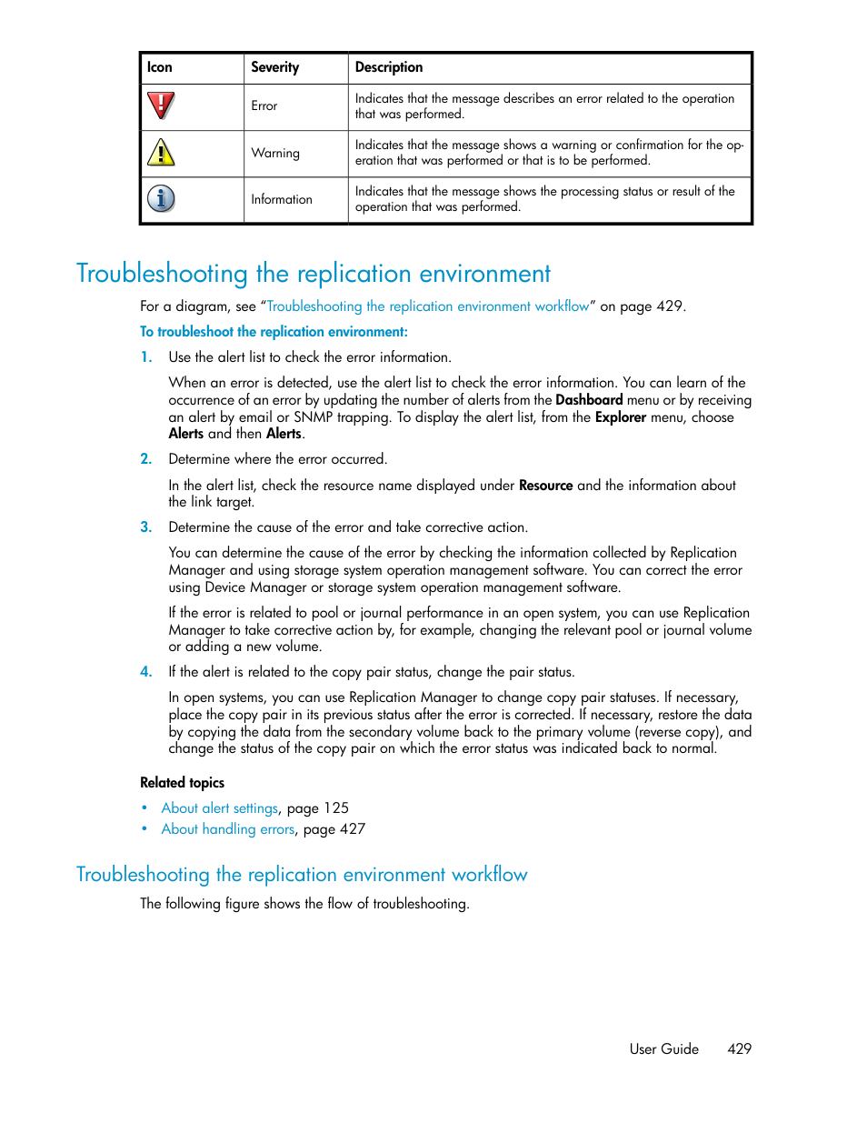 Troubleshooting the replication environment | HP XP Command View Advanced Edition Software User Manual | Page 429 / 488