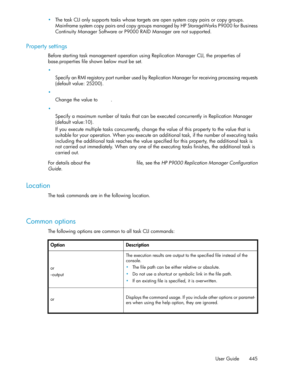 Property settings, Location, Common options | 445 common options | HP XP Command View Advanced Edition Software User Manual | Page 445 / 488