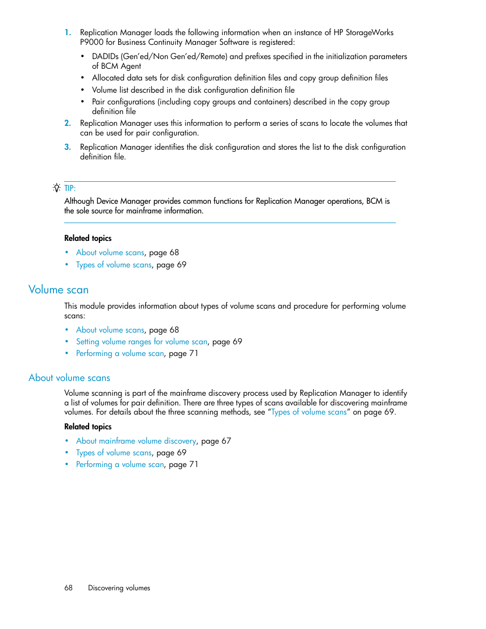 Volume scan, About volume scans | HP XP Command View Advanced Edition Software User Manual | Page 68 / 488