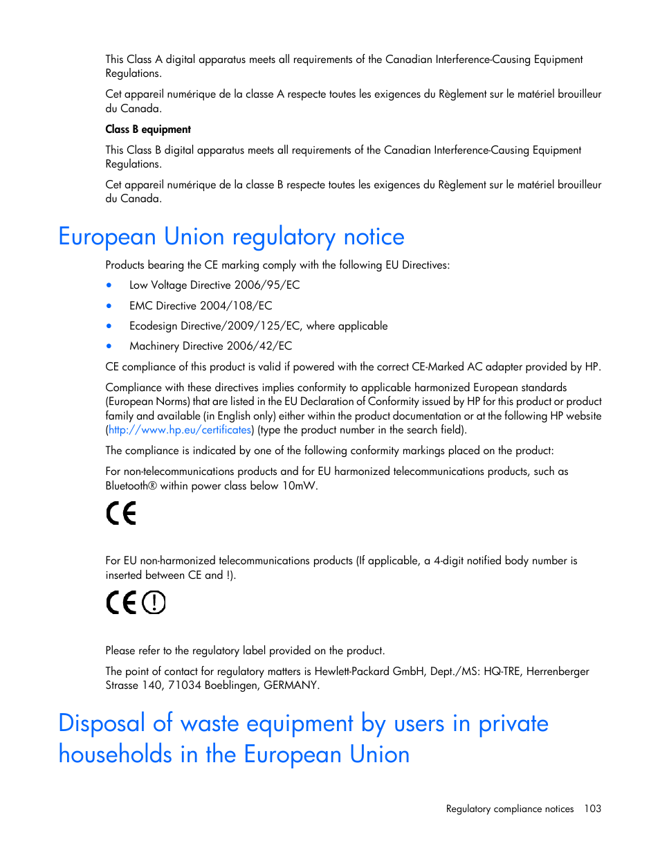 European union regulatory notice | HP ProLiant DL585 G7 Server User Manual | Page 103 / 126