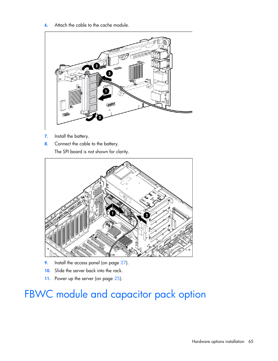 Fbwc module and capacitor pack option | HP ProLiant DL585 G7 Server User Manual | Page 65 / 126