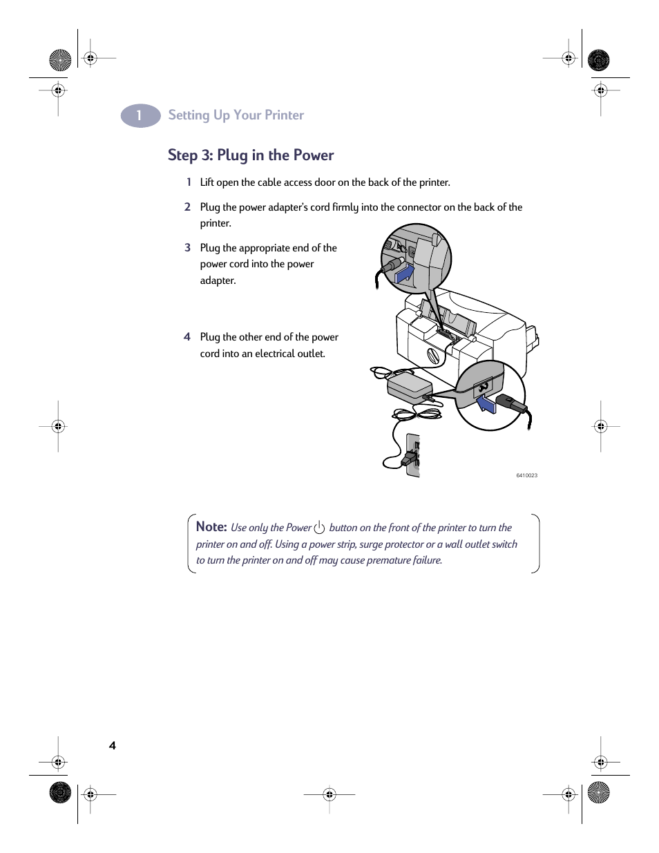 Step 3: plug in the power, Step: 3 plug in the power | HP Deskjet 832c Printer User Manual | Page 11 / 98