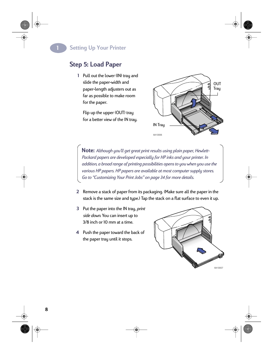 Step 5: load paper, Step: 5 load paper, Setting up your printer | HP Deskjet 832c Printer User Manual | Page 15 / 98