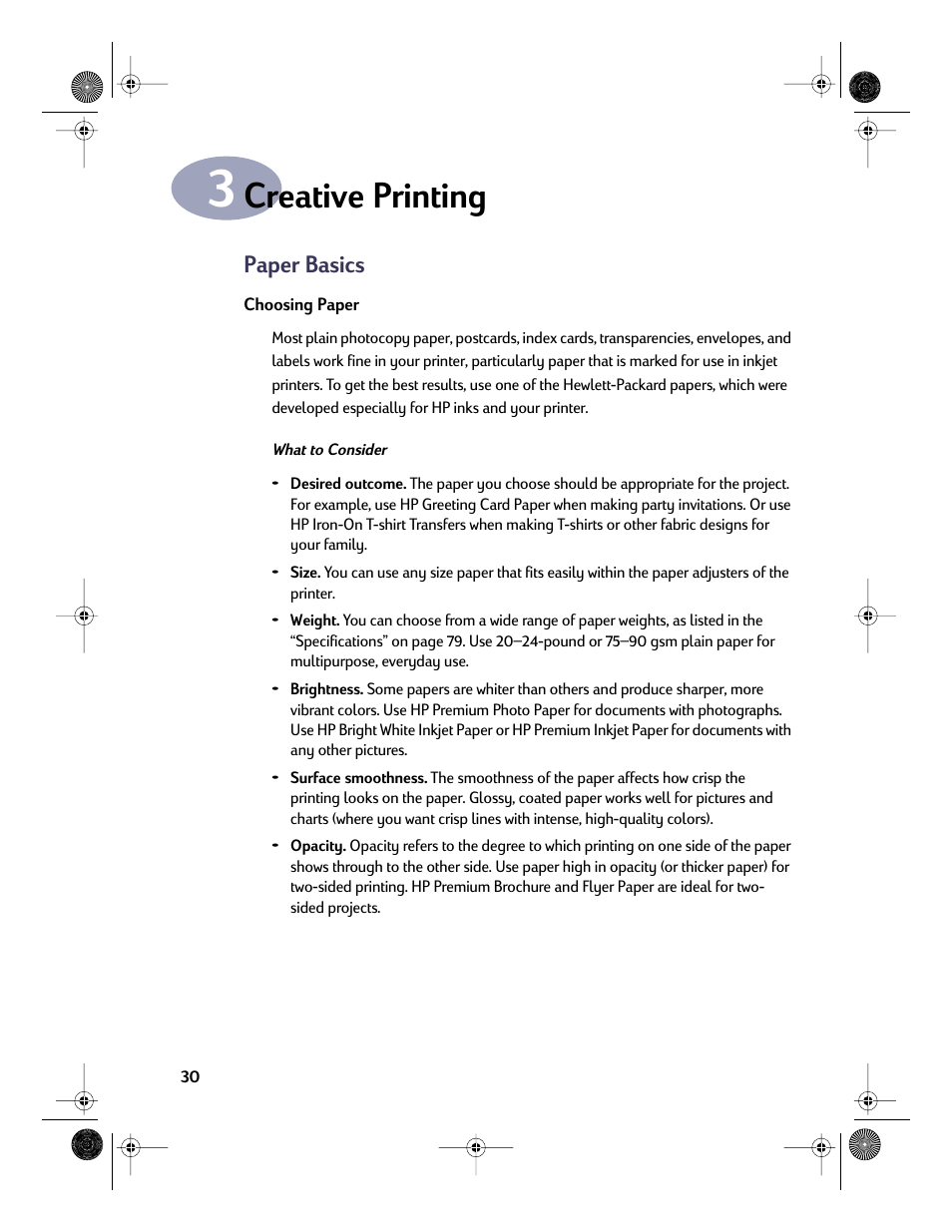 Creative printing, Paper basics, Chapter 3 | HP Deskjet 832c Printer User Manual | Page 37 / 98