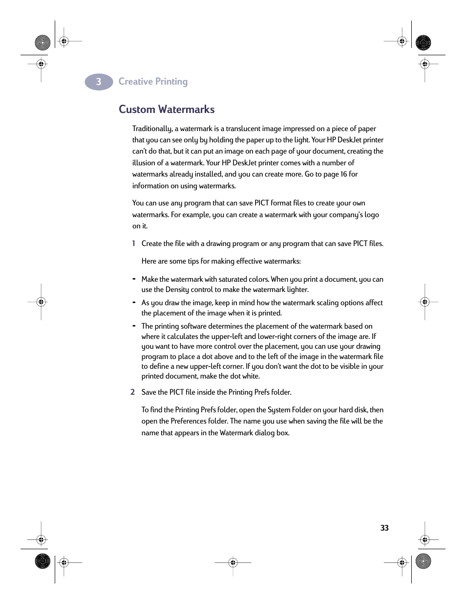 Custom watermarks | HP Deskjet 832c Printer User Manual | Page 40 / 98