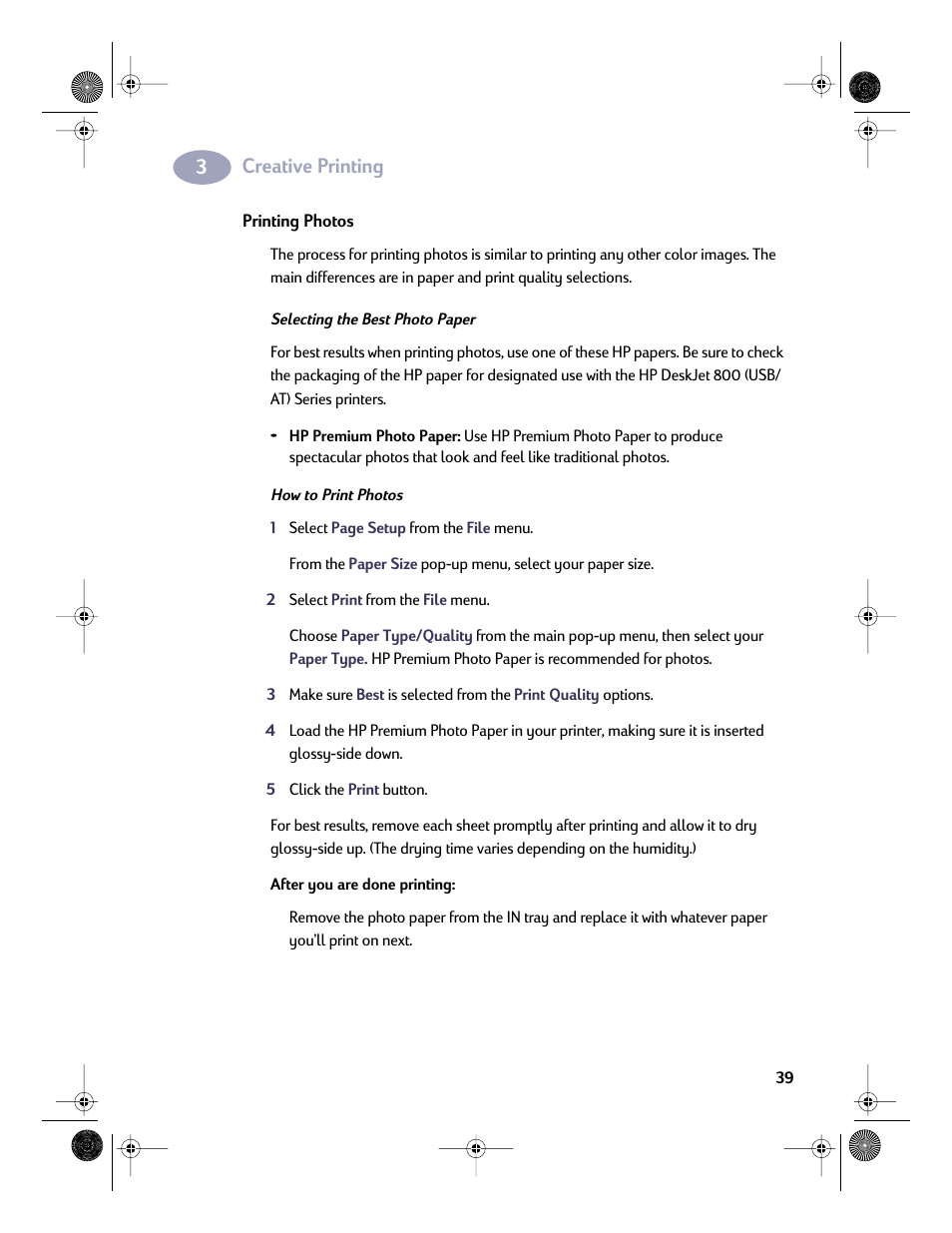 Creative printing | HP Deskjet 832c Printer User Manual | Page 46 / 98