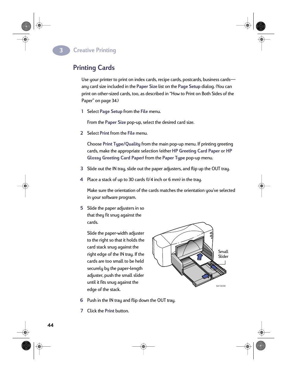 Printing cards, Creative printing | HP Deskjet 832c Printer User Manual | Page 51 / 98