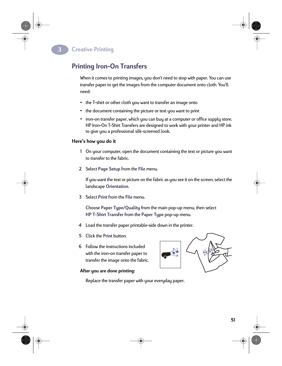Printing iron-on transfers, Creative printing | HP Deskjet 832c Printer User Manual | Page 58 / 98