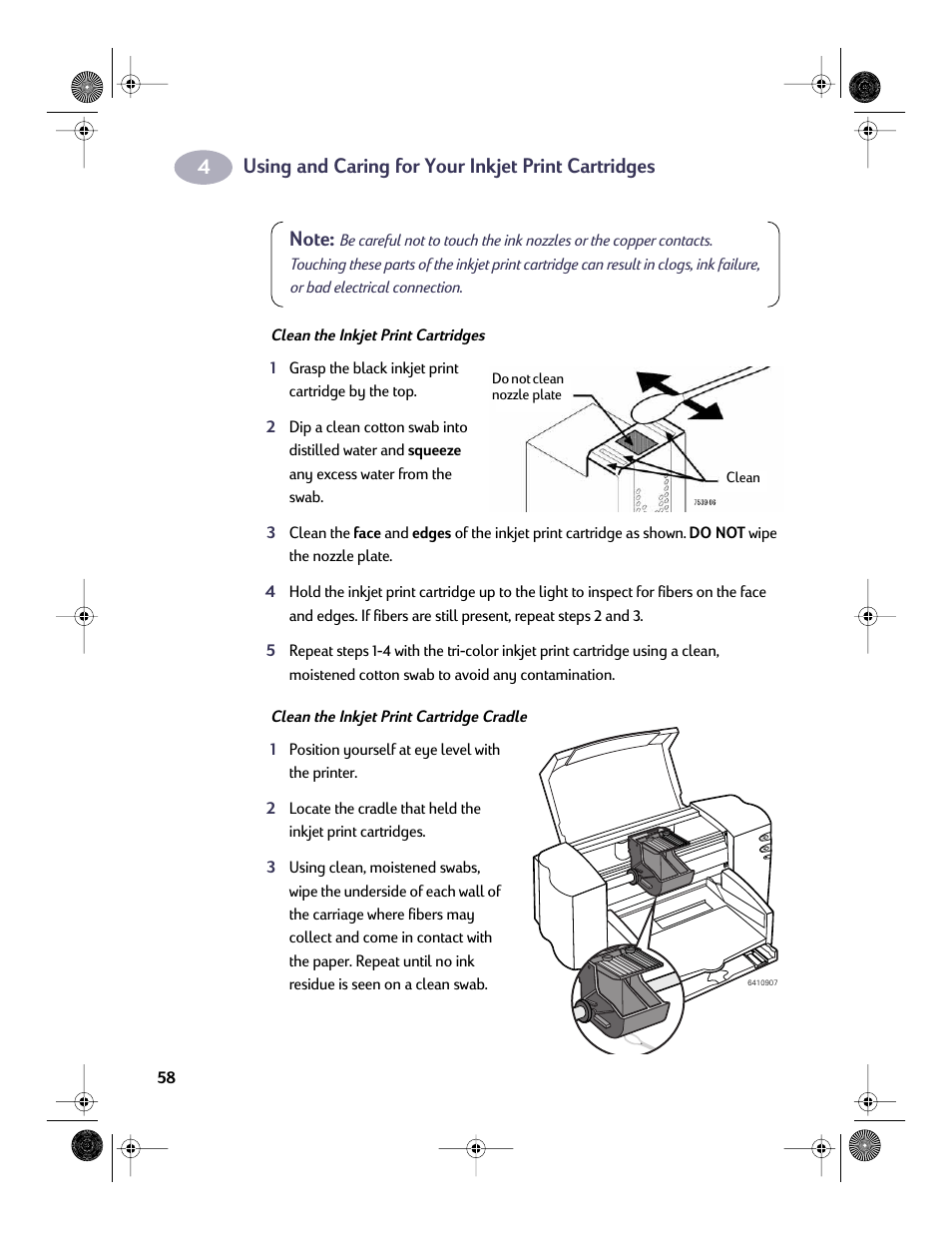 Using and caring for your inkjet print cartridges | HP Deskjet 832c Printer User Manual | Page 65 / 98