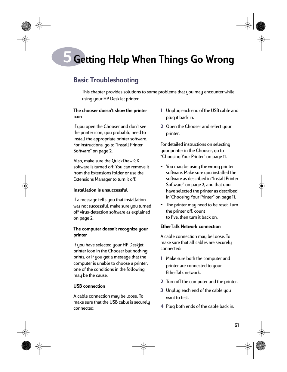 Getting help when things go wrong, Basic troubleshooting, Chapter 5 | HP Deskjet 832c Printer User Manual | Page 68 / 98