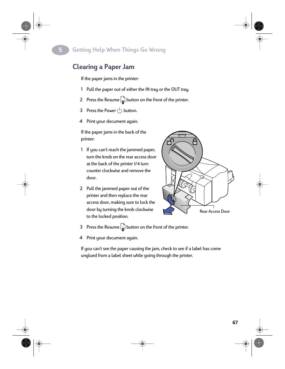 Clearing a paper jam, Getting help when things go wrong | HP Deskjet 832c Printer User Manual | Page 74 / 98