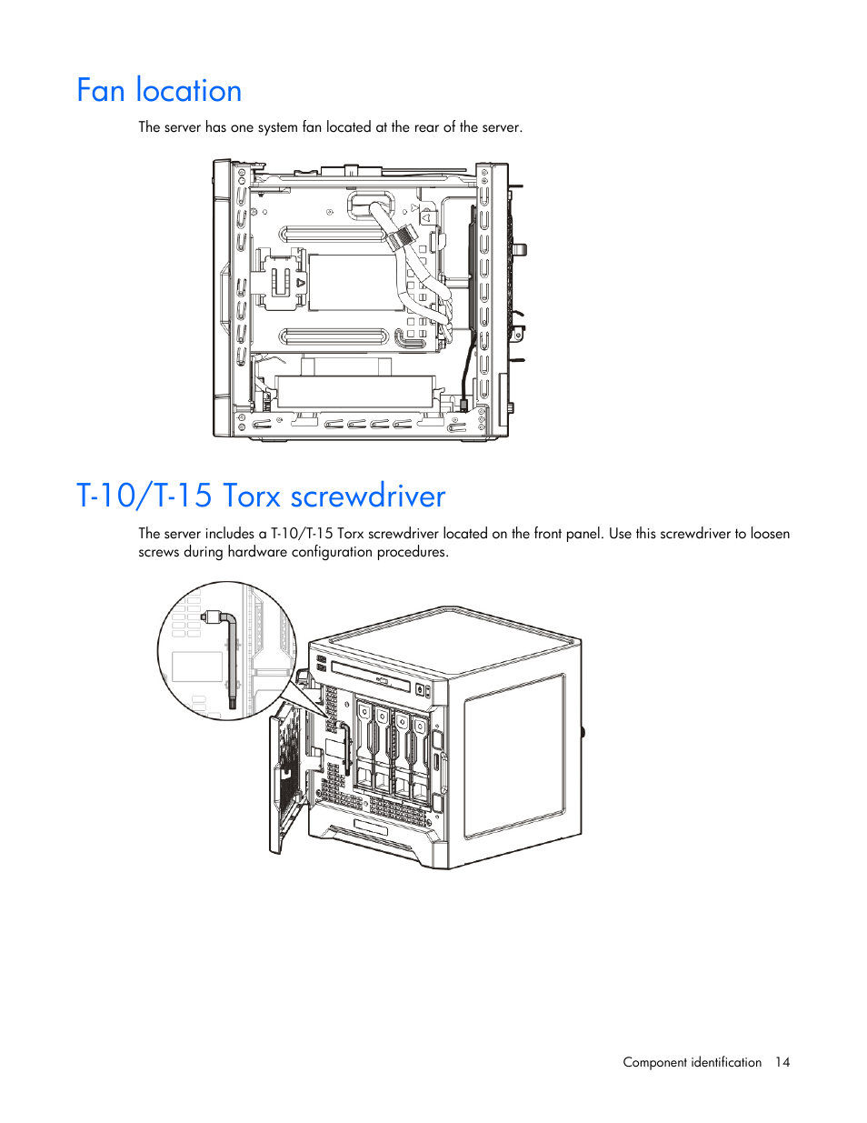 Fan location, T-10/t-15 torx screwdriver | HP ProLiant MicroServer Gen8 User Manual | Page 14 / 95