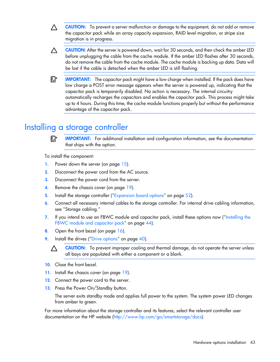 Installing a storage controller | HP ProLiant MicroServer Gen8 User Manual | Page 43 / 95