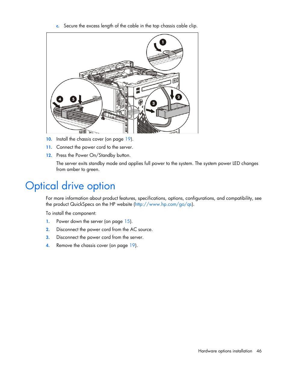 Optical drive option | HP ProLiant MicroServer Gen8 User Manual | Page 46 / 95