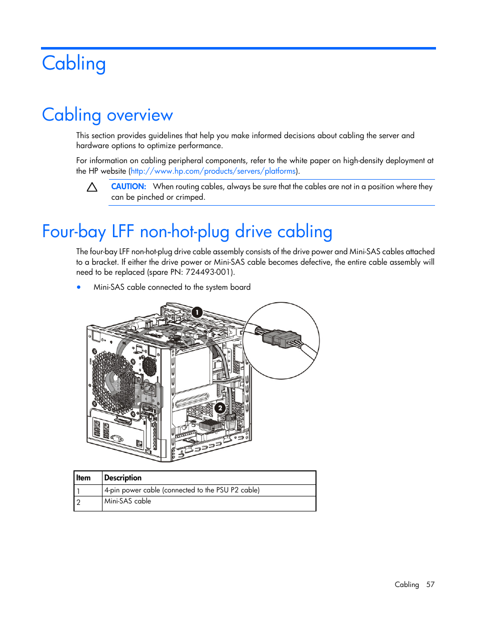 Cabling, Cabling overview, Four-bay lff non-hot-plug drive cabling | HP ProLiant MicroServer Gen8 User Manual | Page 57 / 95
