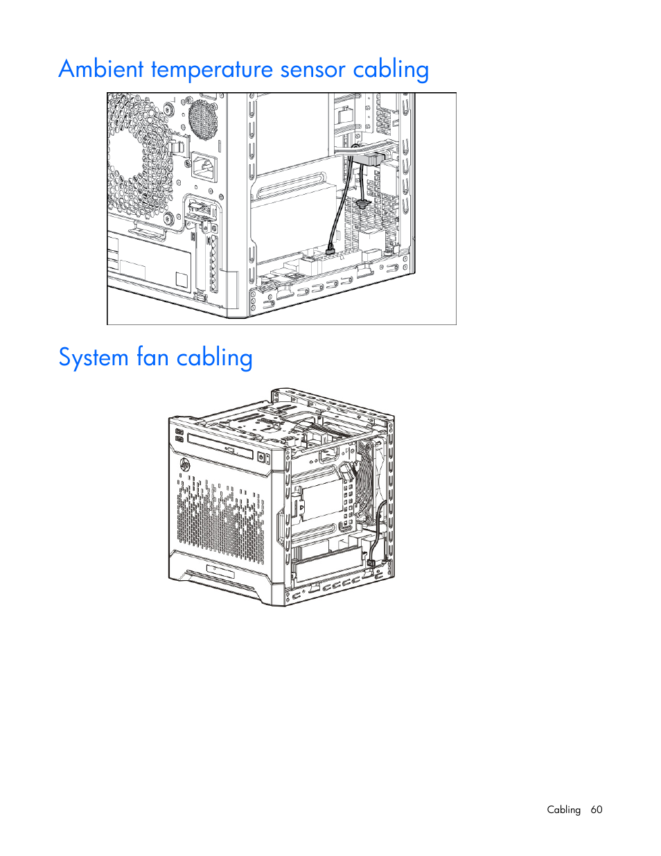 Ambient temperature sensor cabling, System fan cabling | HP ProLiant MicroServer Gen8 User Manual | Page 60 / 95