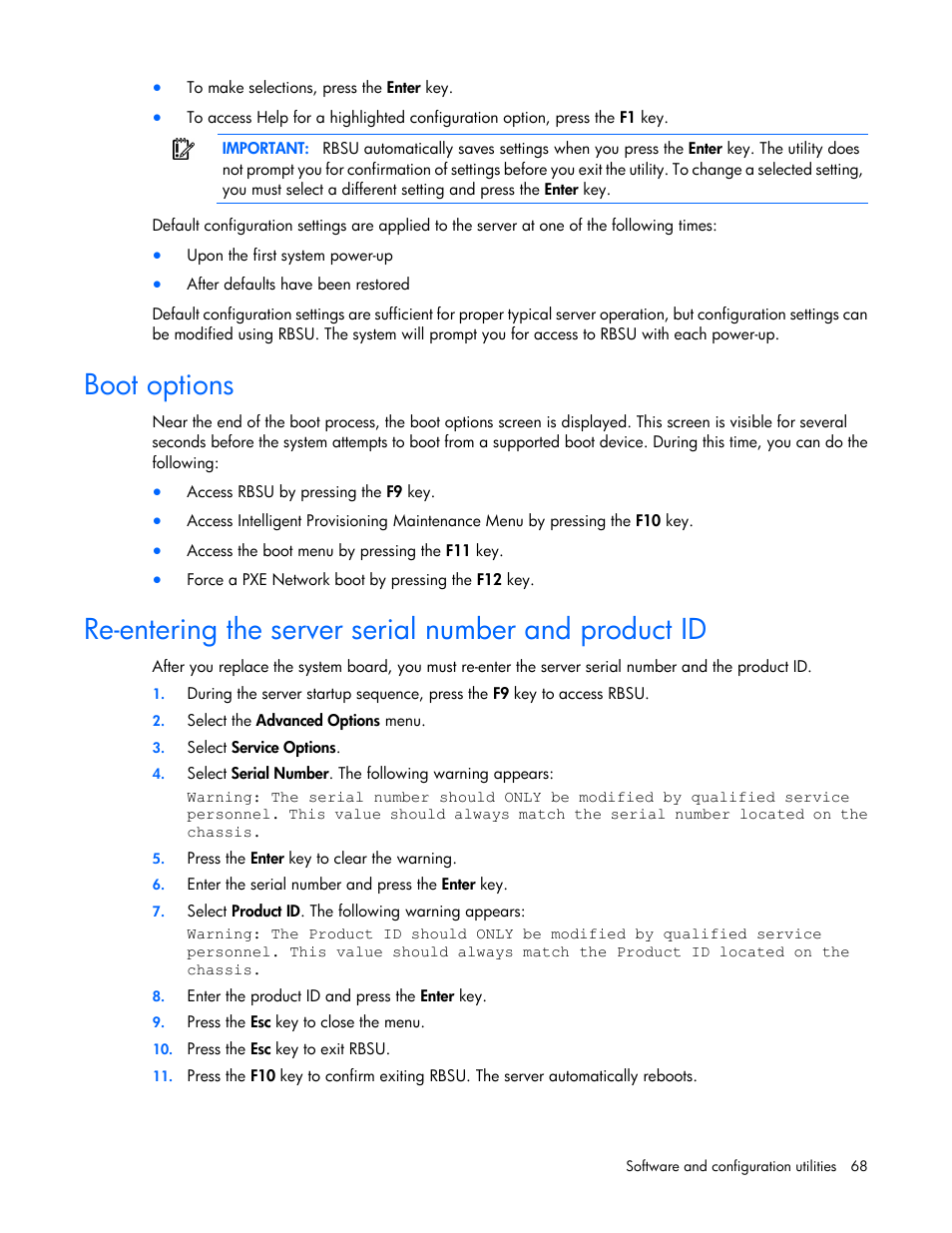 Boot options | HP ProLiant MicroServer Gen8 User Manual | Page 68 / 95