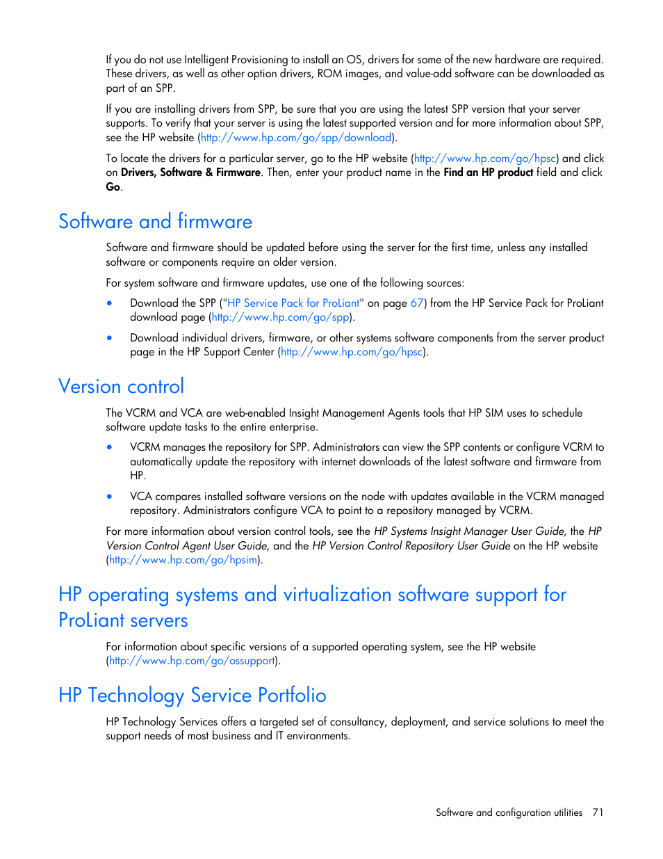 Software and firmware, Version control, Hp technology service portfolio | HP ProLiant MicroServer Gen8 User Manual | Page 71 / 95