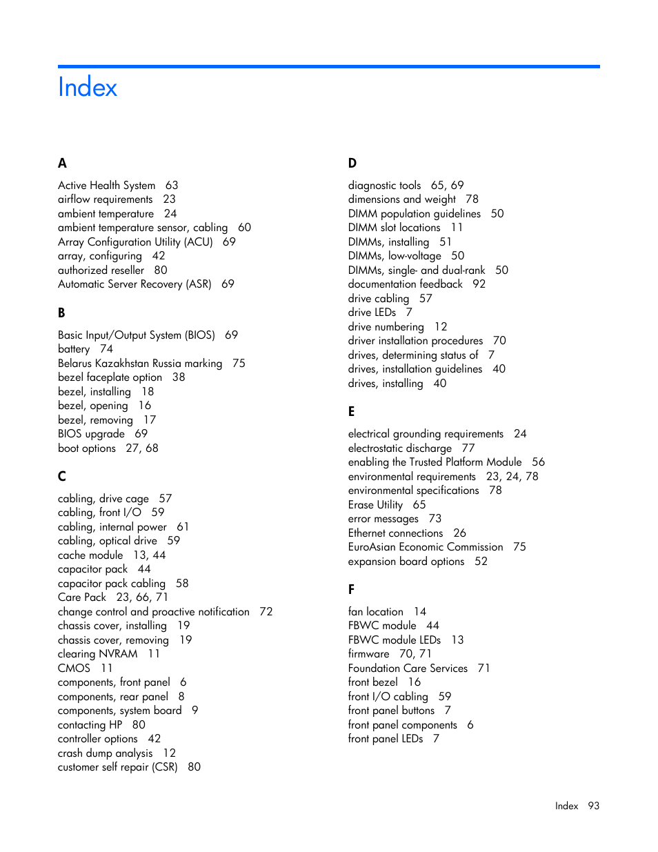 Index | HP ProLiant MicroServer Gen8 User Manual | Page 93 / 95
