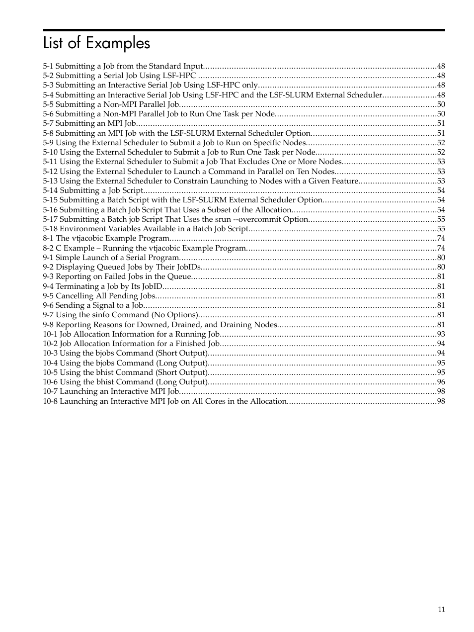 List of examples | HP XC System 3.x Software User Manual | Page 11 / 133