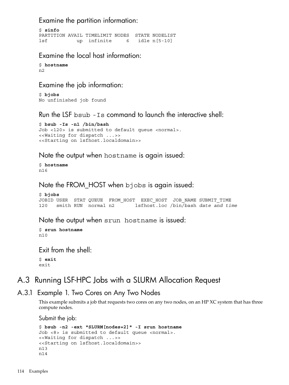 A.3.1 example 1. two cores on any two nodes | HP XC System 3.x Software User Manual | Page 114 / 133