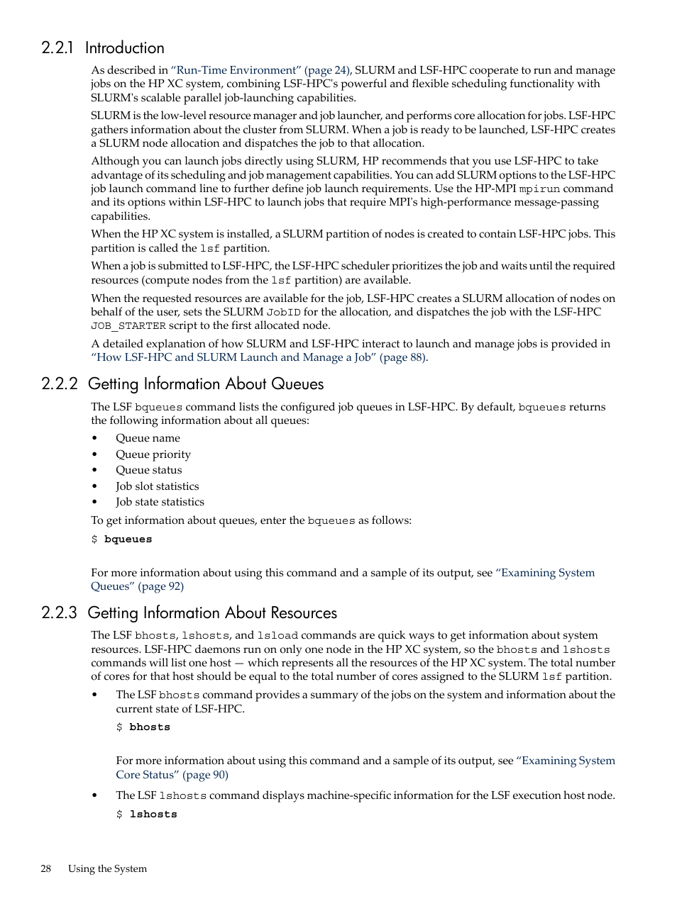 1 introduction, 2 getting information about queues, 3 getting information about resources | HP XC System 3.x Software User Manual | Page 28 / 133