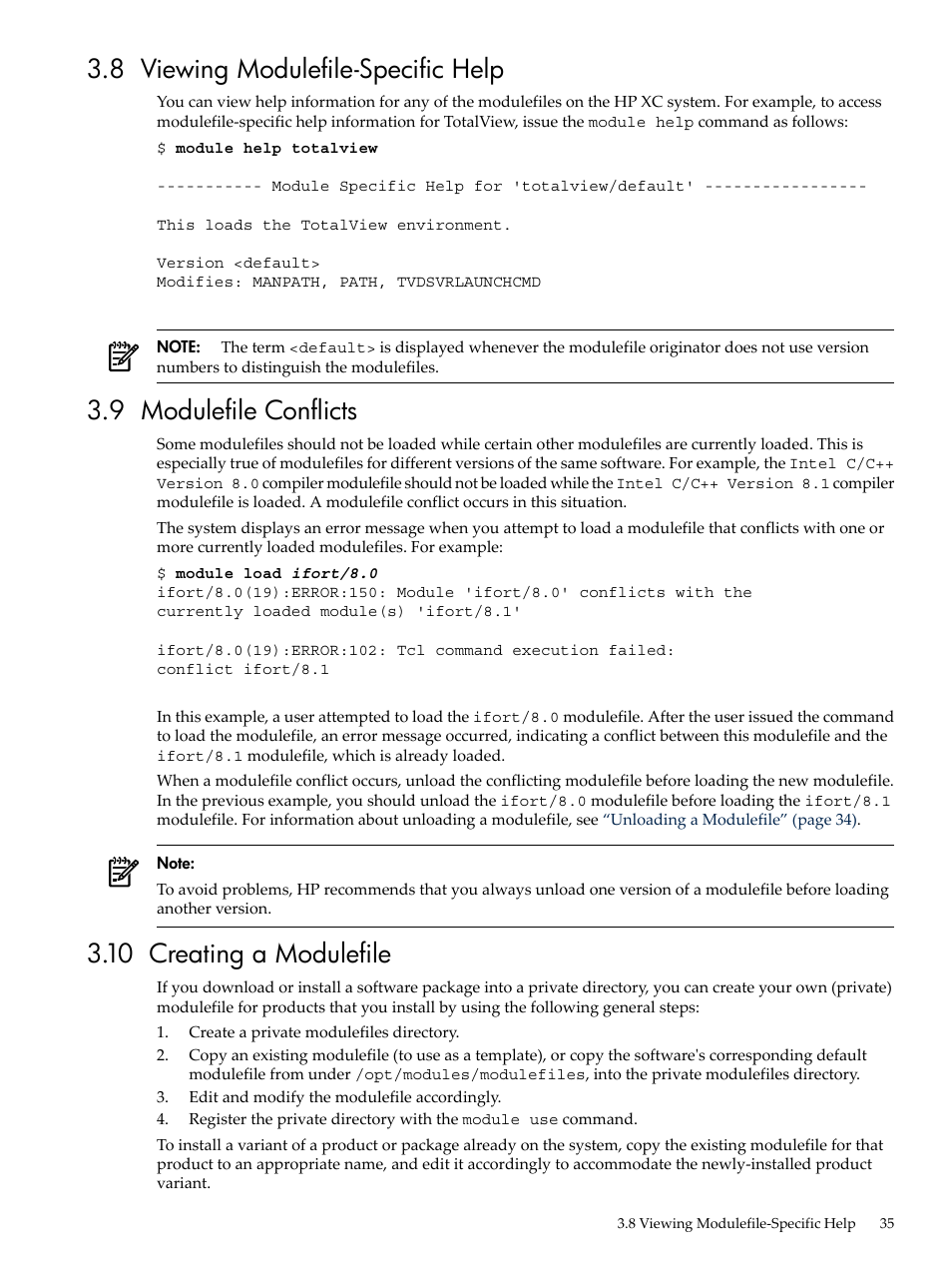 8 viewing modulefile-specific help, 9 modulefile conflicts, 10 creating a modulefile | Viewing modulefile-specific help | HP XC System 3.x Software User Manual | Page 35 / 133