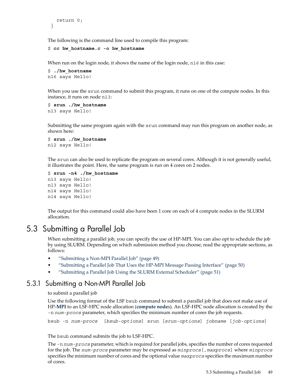 3 submitting a parallel job, 1 submitting a non-mpi parallel job | HP XC System 3.x Software User Manual | Page 49 / 133