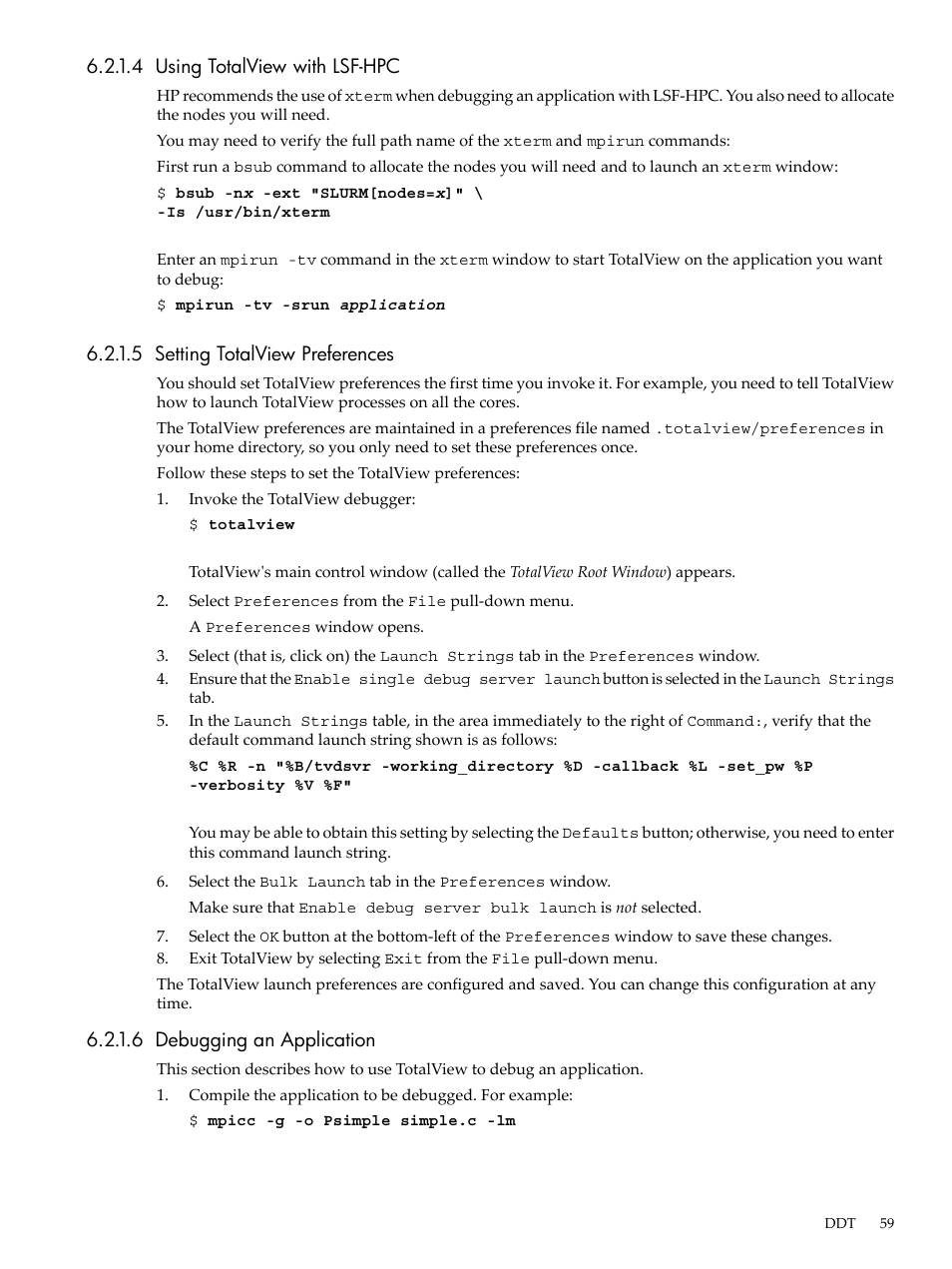 4 using totalview with lsf-hpc, 5 setting totalview preferences, 6 debugging an application | Setting totalview preferences | HP XC System 3.x Software User Manual | Page 59 / 133