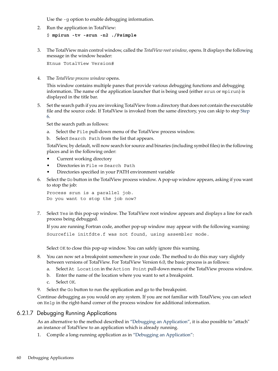 7 debugging running applications | HP XC System 3.x Software User Manual | Page 60 / 133