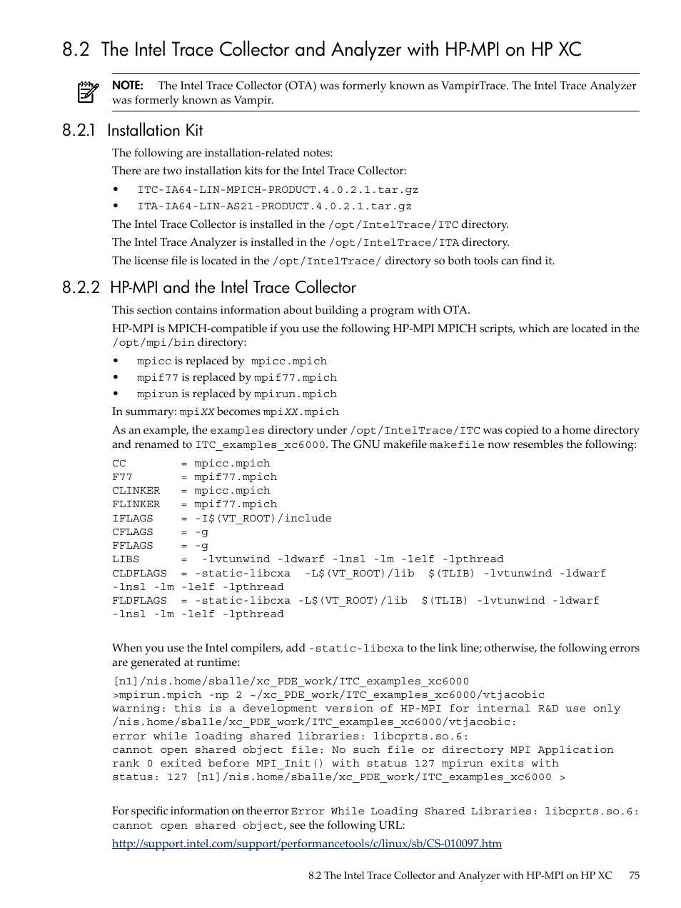 1 installation kit, 2 hp-mpi and the intel trace collector | HP XC System 3.x Software User Manual | Page 75 / 133