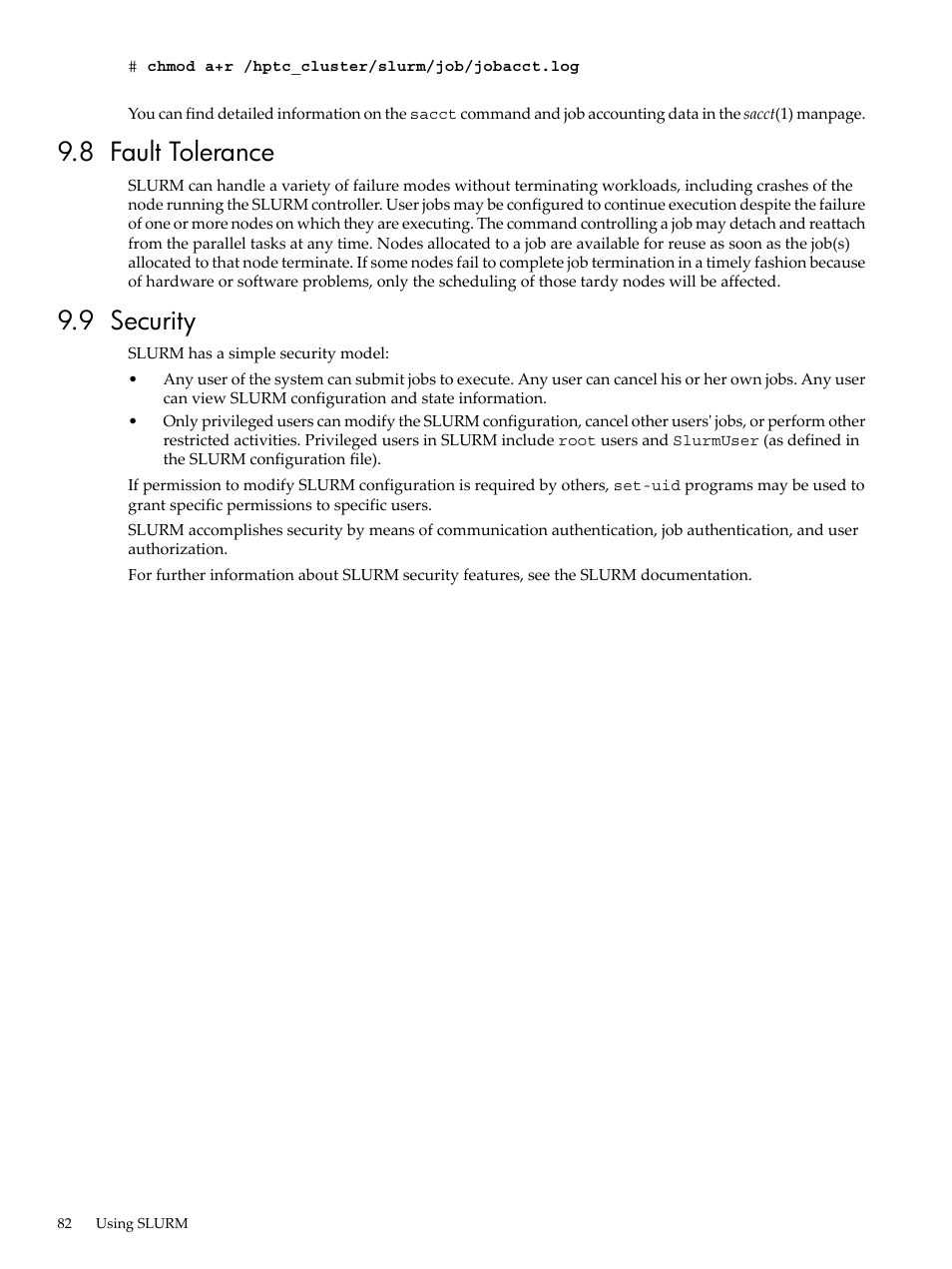 8 fault tolerance, 9 security, 8 fault tolerance 9.9 security | HP XC System 3.x Software User Manual | Page 82 / 133