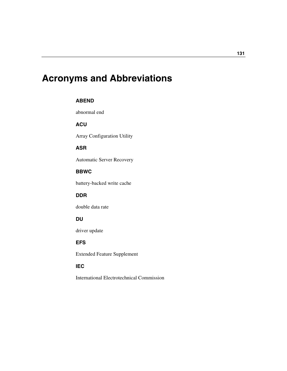 Acronyms and abbreviations | HP ProLiant DL360 G4p Server User Manual | Page 131 / 140