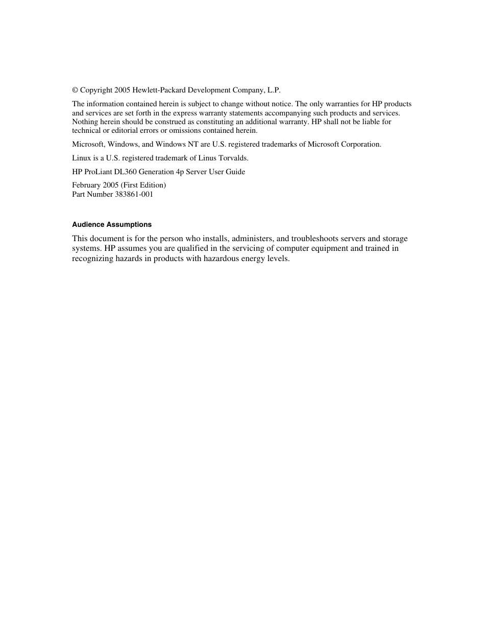 Notice | HP ProLiant DL360 G4p Server User Manual | Page 2 / 140