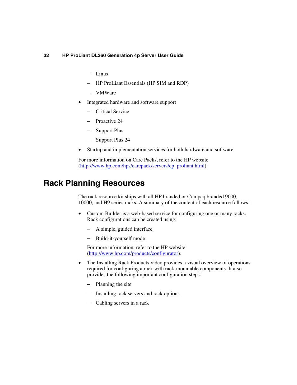 Rack planning resources | HP ProLiant DL360 G4p Server User Manual | Page 32 / 140