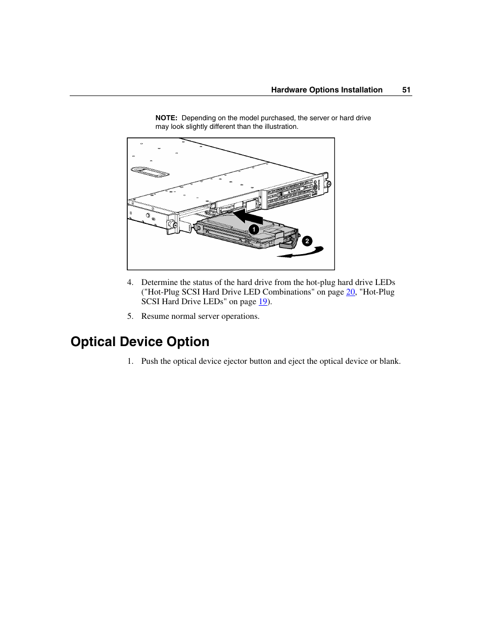 Optical device option | HP ProLiant DL360 G4p Server User Manual | Page 51 / 140