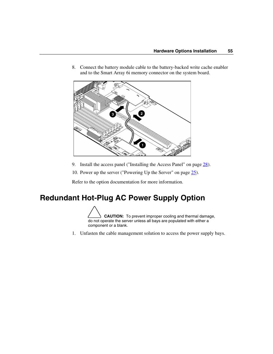 Redundant hot-plug ac power supply option | HP ProLiant DL360 G4p Server User Manual | Page 55 / 140