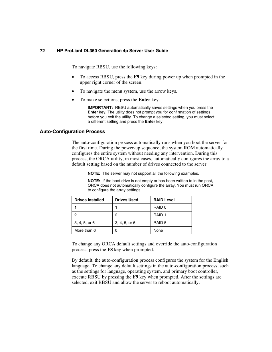 Auto-configuration process | HP ProLiant DL360 G4p Server User Manual | Page 72 / 140