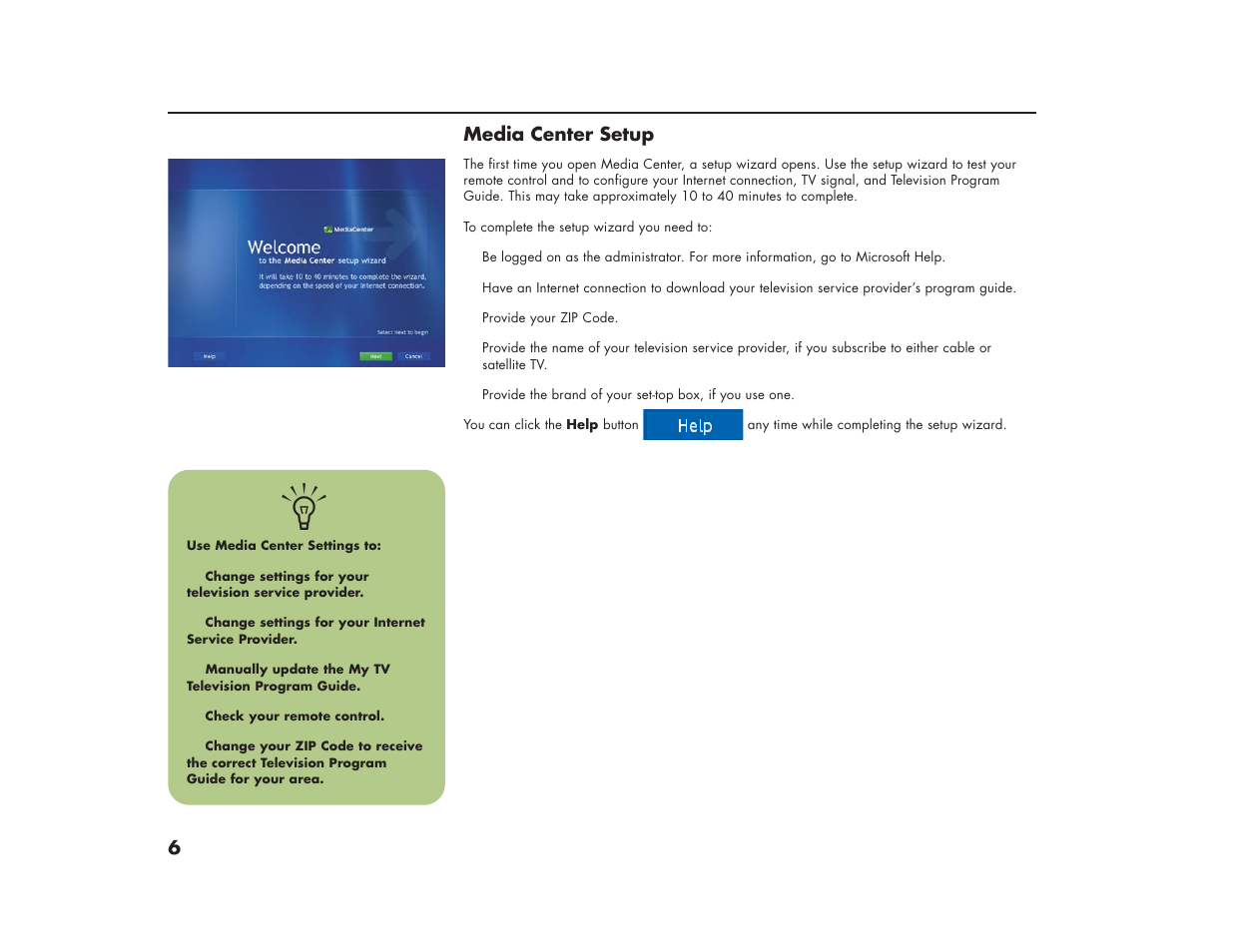 6media center setup | HP Media Center m270 Desktop PC User Manual | Page 10 / 86