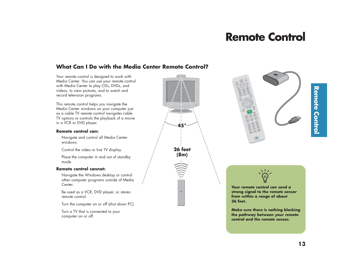 Remote control, Remote contr ol | HP Media Center m270 Desktop PC User Manual | Page 17 / 86