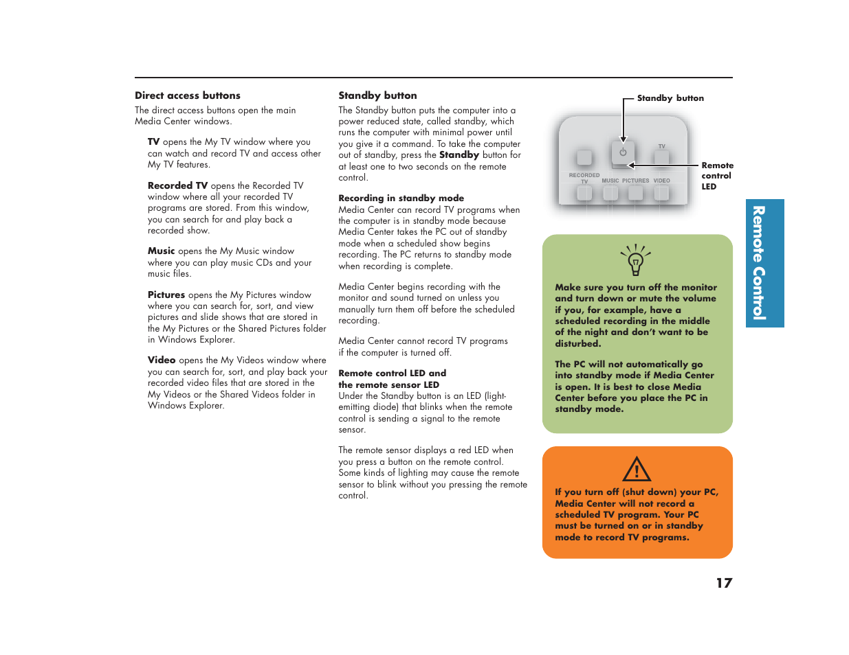 Remote contr ol | HP Media Center m270 Desktop PC User Manual | Page 21 / 86